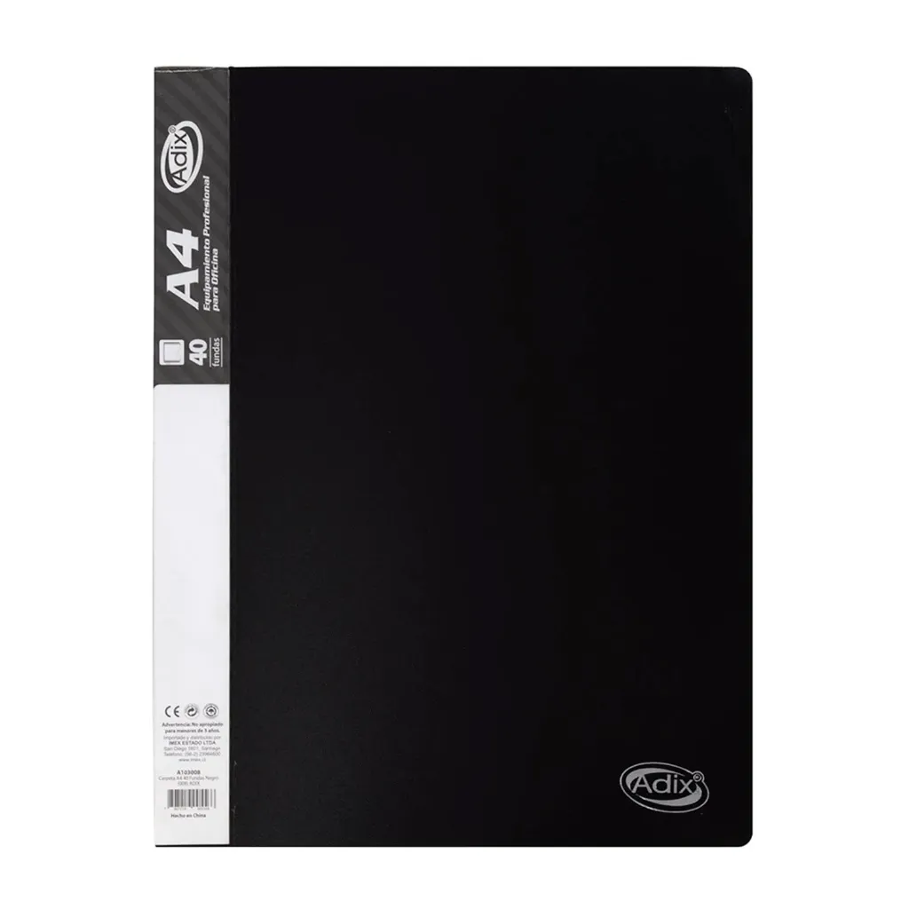 Carpeta Adix con 40 Fundas Color Negro (A4)