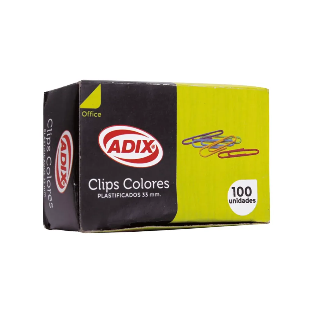 Clips Plastificados Adix 33mm Colores Surtidos 100 uds.
