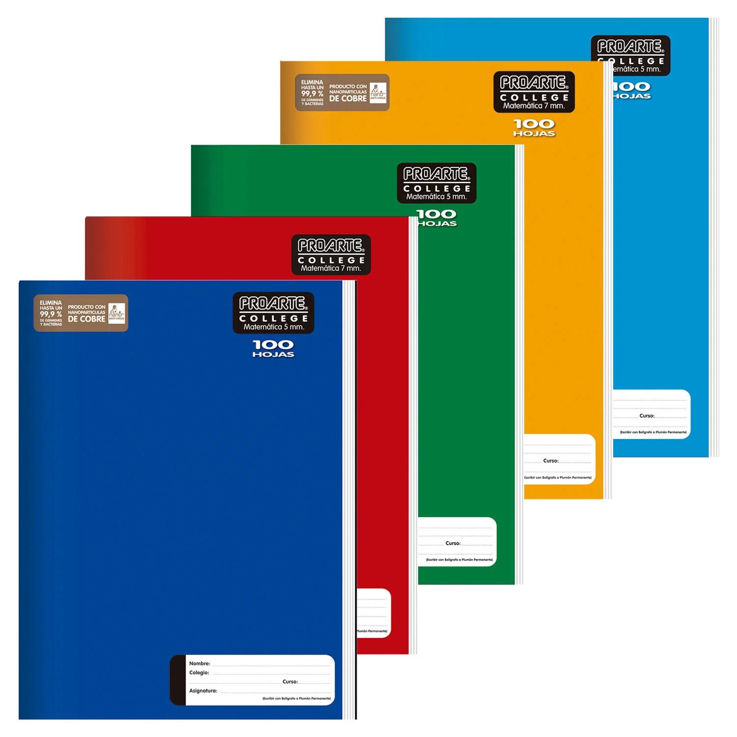 Cuadernos College Cuadriculado 7mm tapa color liso 100hj