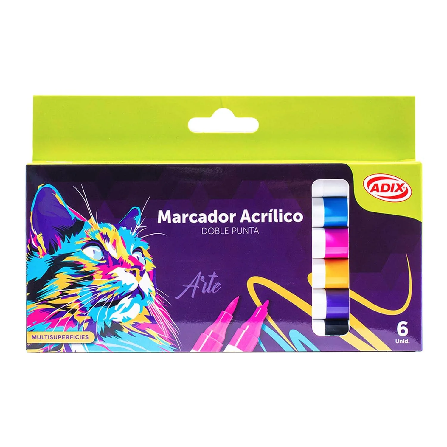 [A606050] Marcadores Acrílicos Adix Punta Brush/Fina 6 Colores