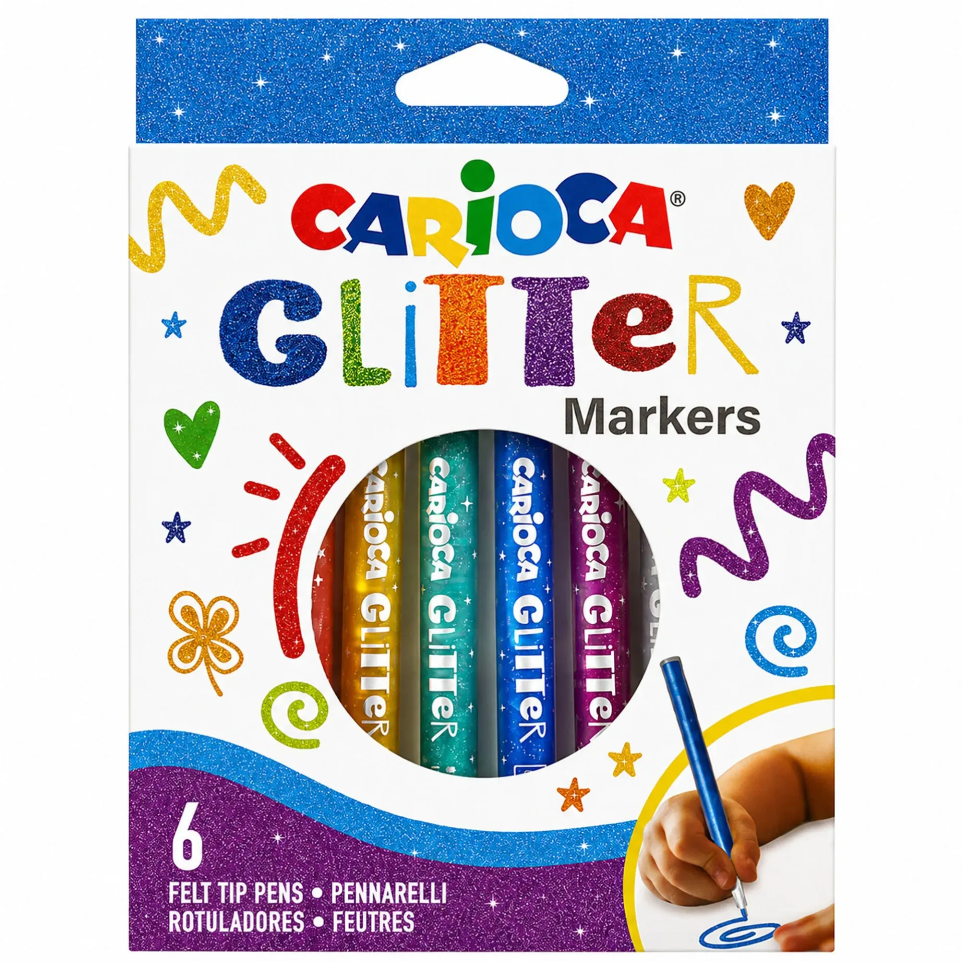 Plumones Glitter Carioca 6 Colores