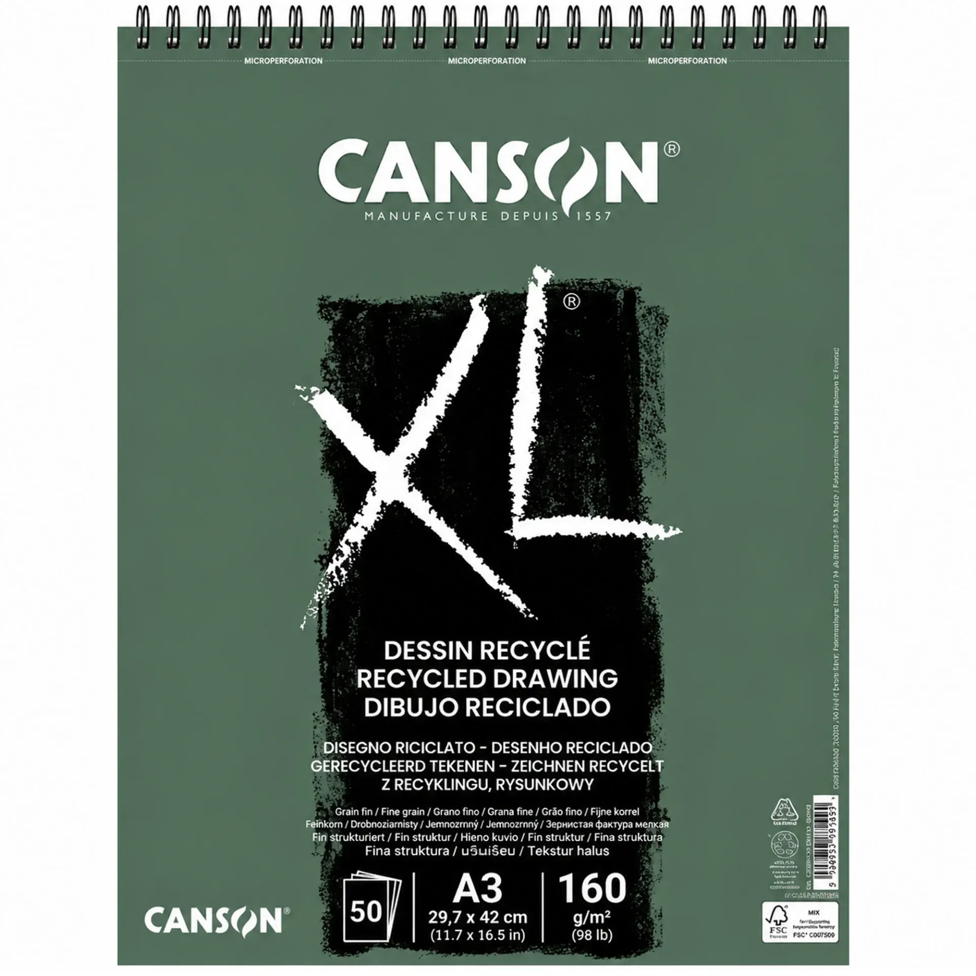 Croquera Canson XL Recycle 160gr 50 hjs A3 (29.7x42cm)