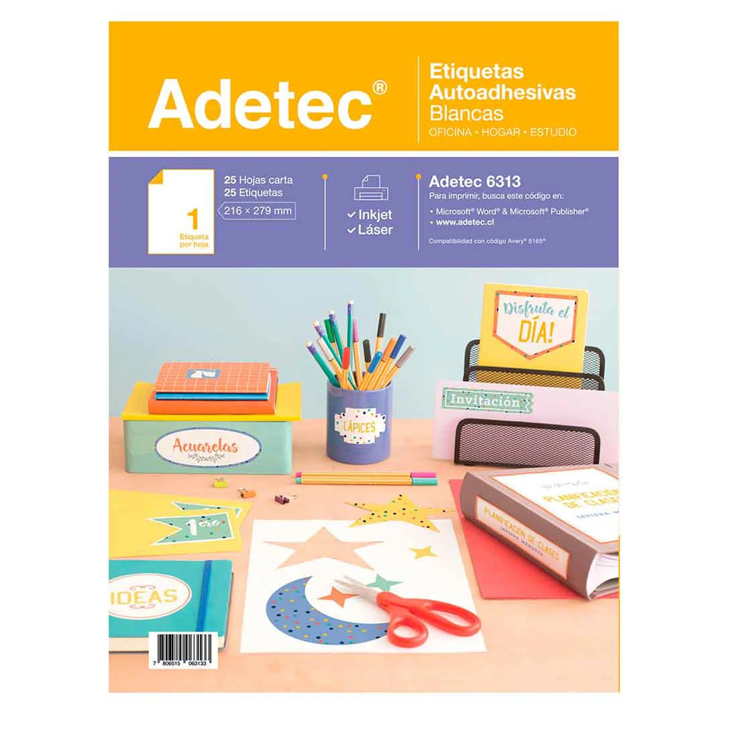 [6313] Etiqueta para Impresión Adetec Autoadhesivas Carta 25 hjs