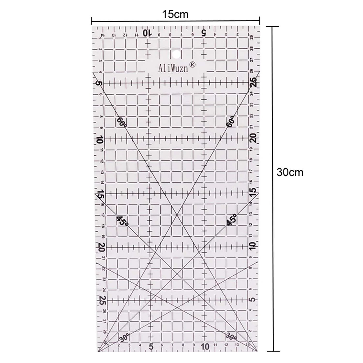 Regla Patchwork Quilting 30x15cm con ángulos 30-45-60 grados