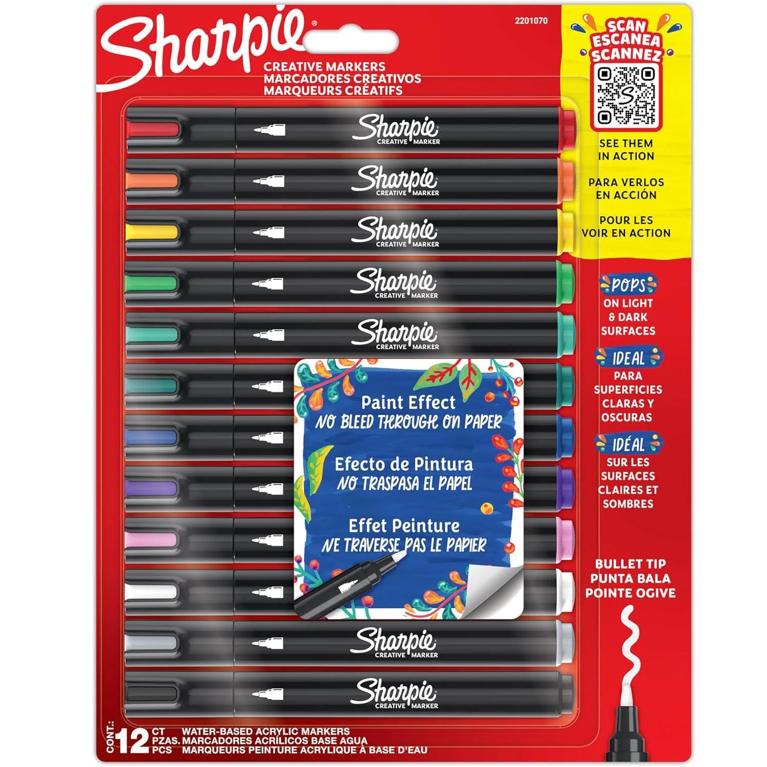 [2201070] Marcador Sharpie Acrílico Punta Bala 12 Colores