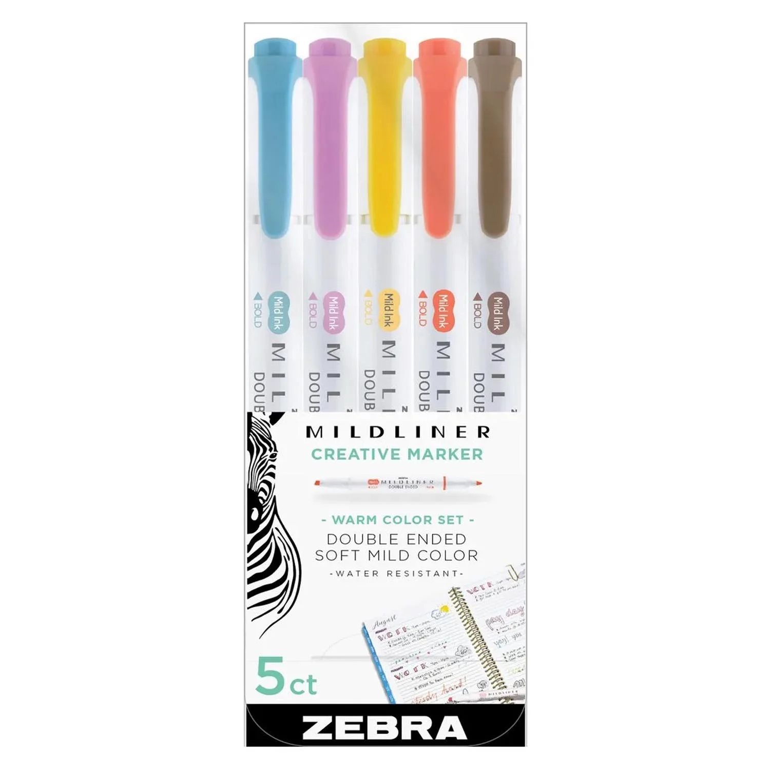 [20171] Marcadores Zebra Mildliner Doble Punta Colores Cálidos 5ud