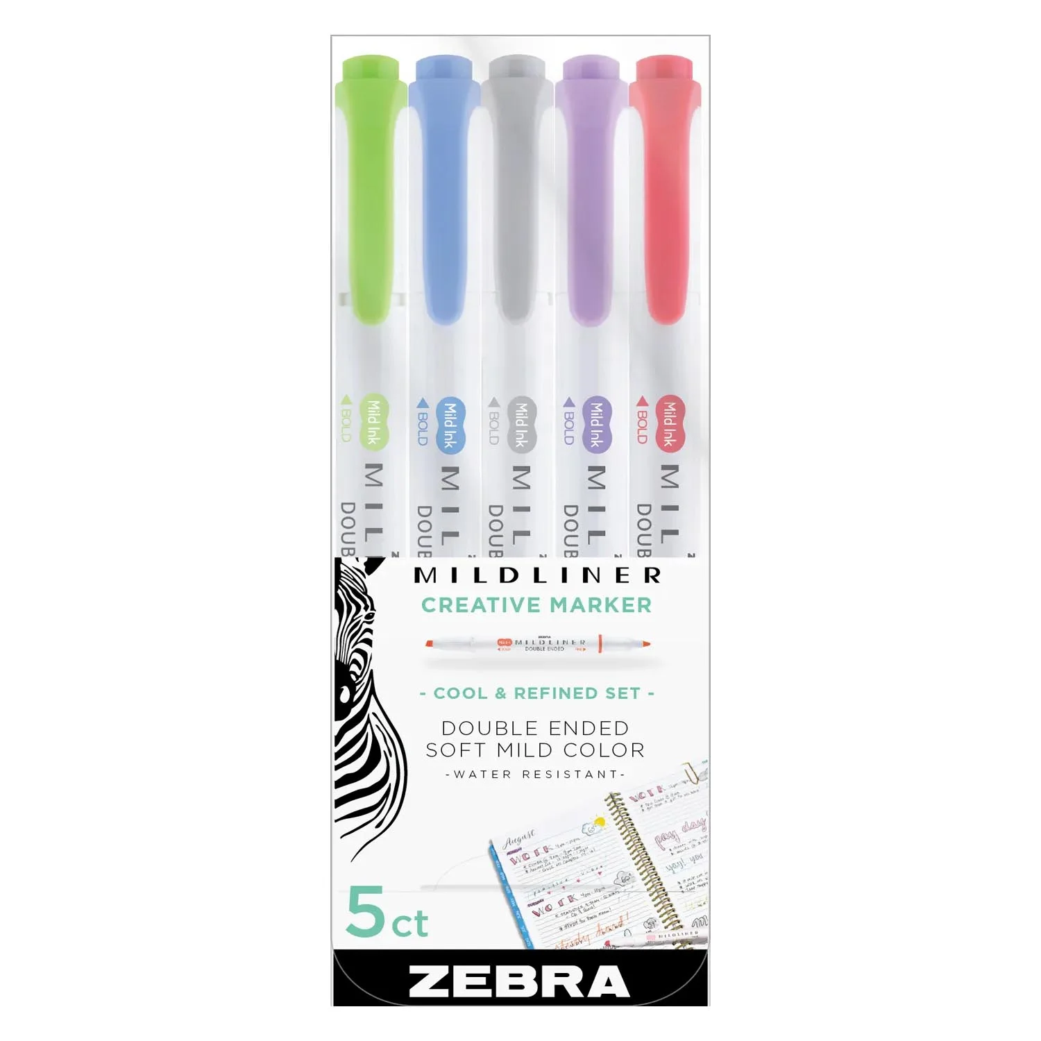 [20170] Marcadores Zebra Mildliner Doble Punta Colores Fríos 5ud