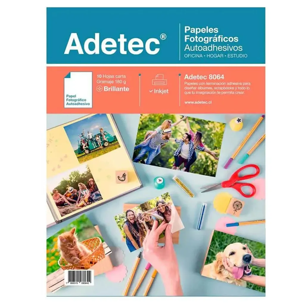 Papel Fotográfico Brillante Autoadhesivo Adetec 180 Grs.Carta 10 hjs