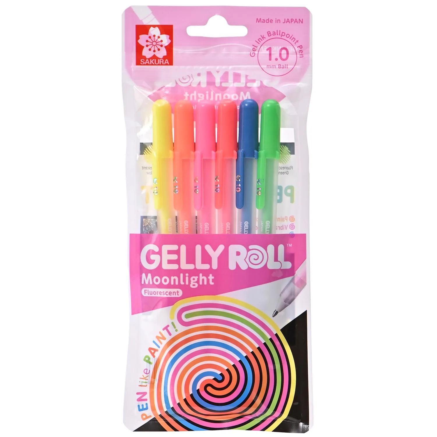 Set Lápiz Gel Gelly Roll Sakura Moonlight 6 Colores Fluorescentes