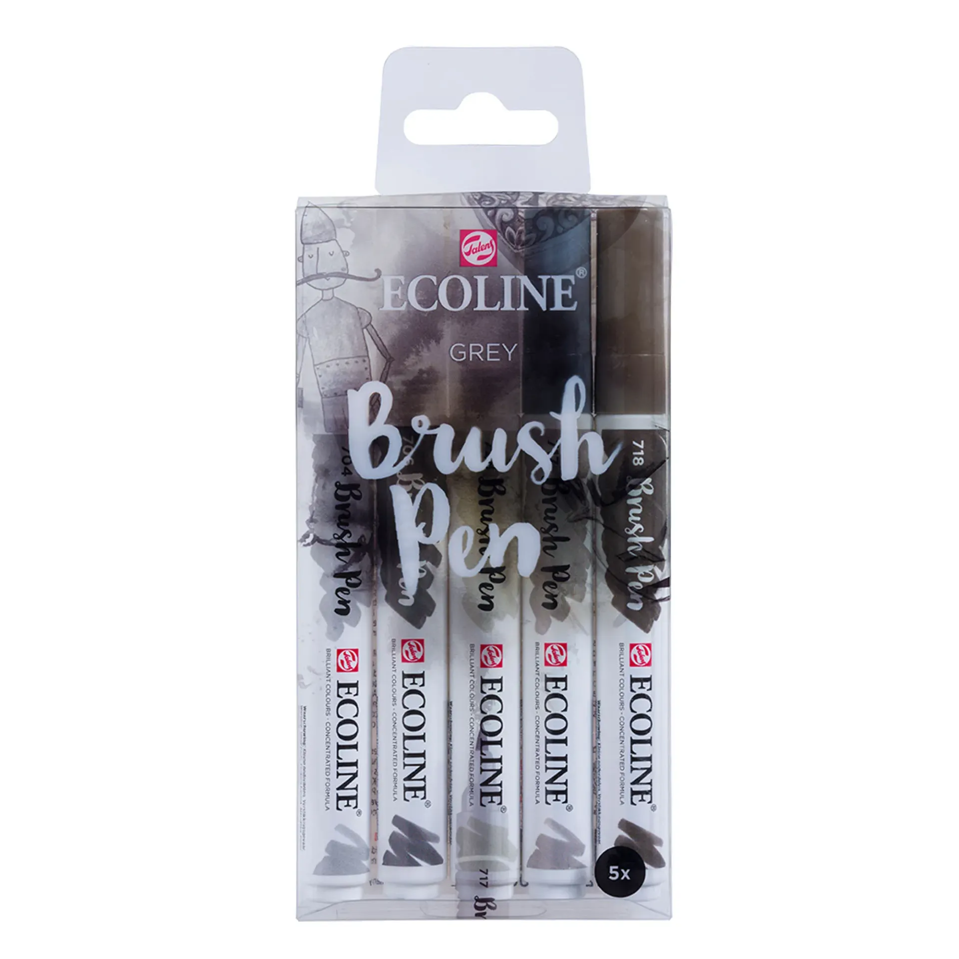 Set Plumones Punta Pincel Ecoline (5 Colores Grises)