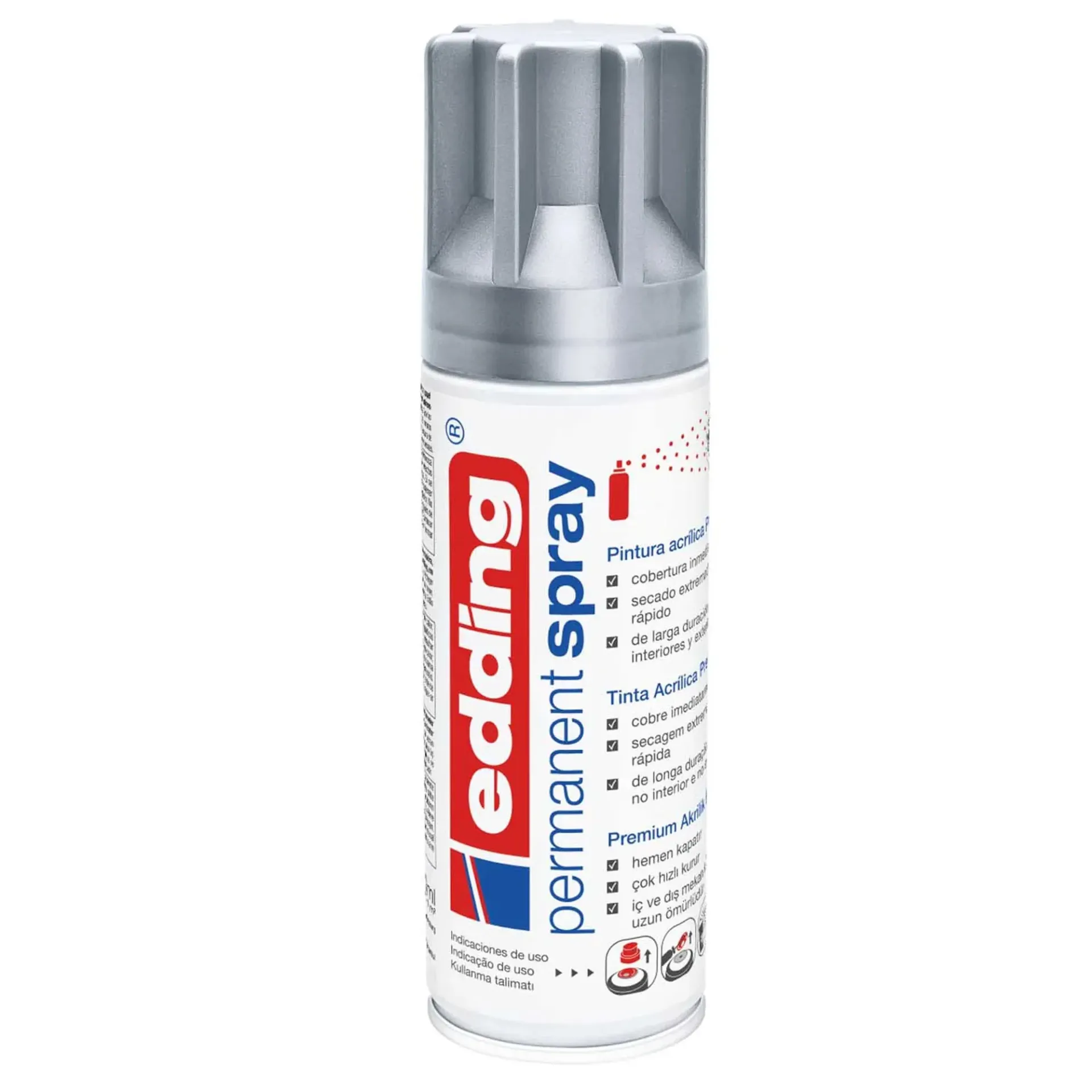 Spray Acrílico Permanente Edding E-5200 Premium Plateado Mate
