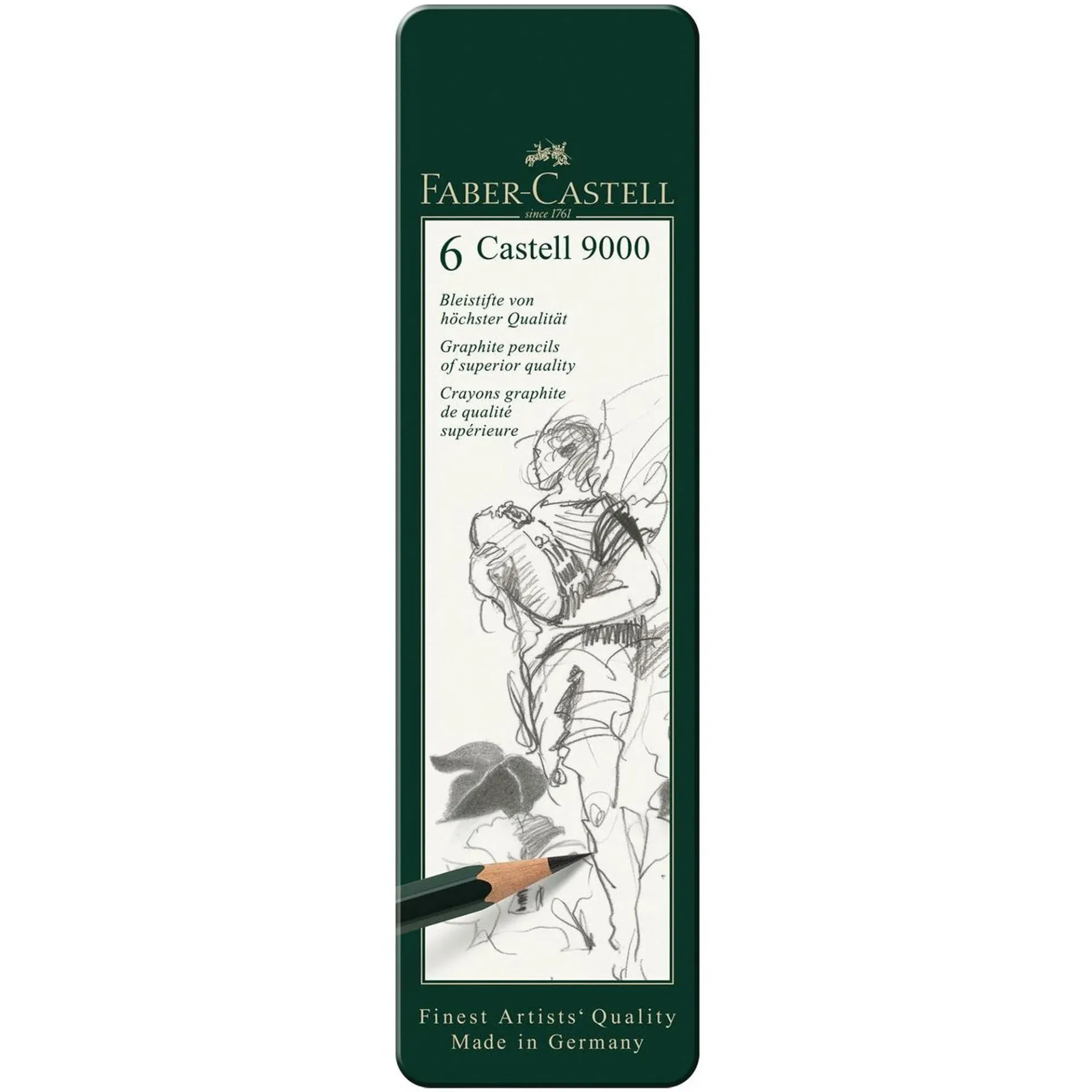 Lápices Grafito Faber-Castell 9000 (HB-8B) 6ud