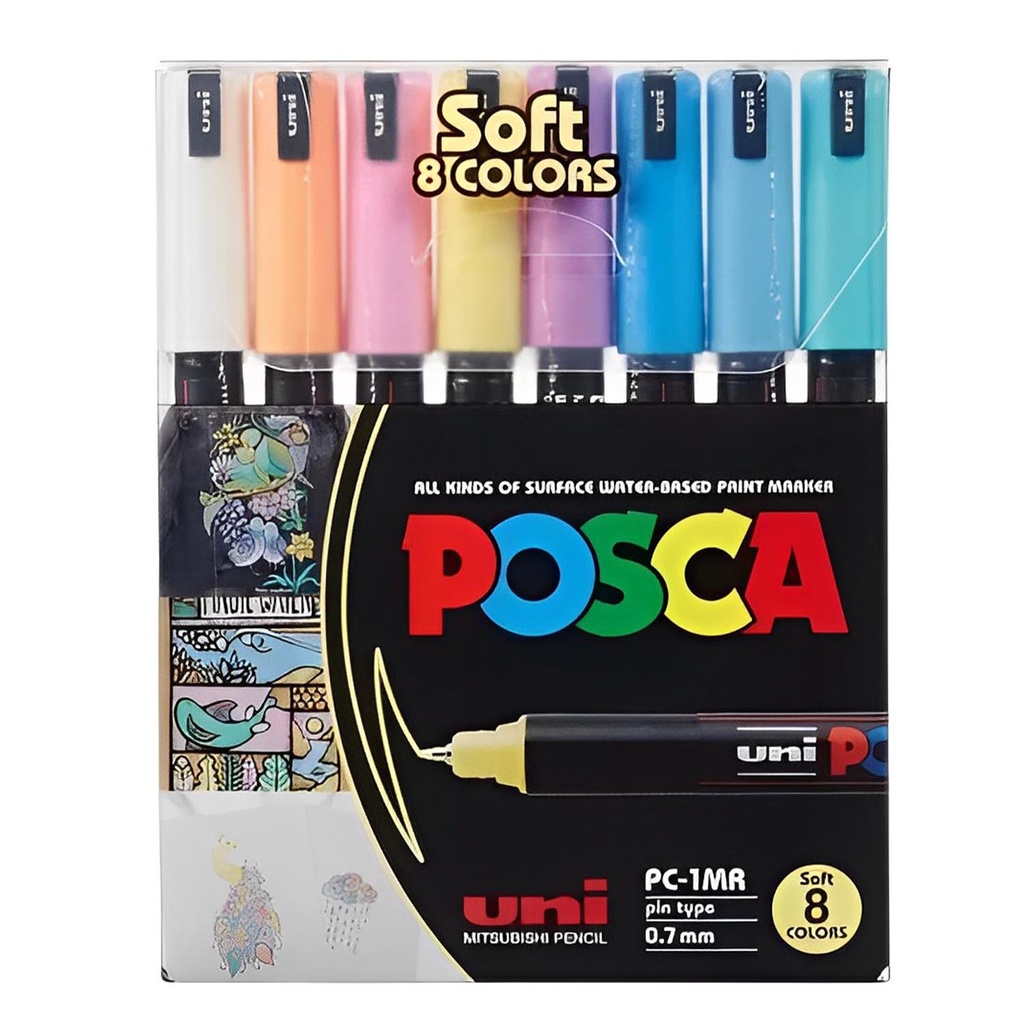 Marcador Uni Posca 8 Colores Pastel 1MR 0.7mm