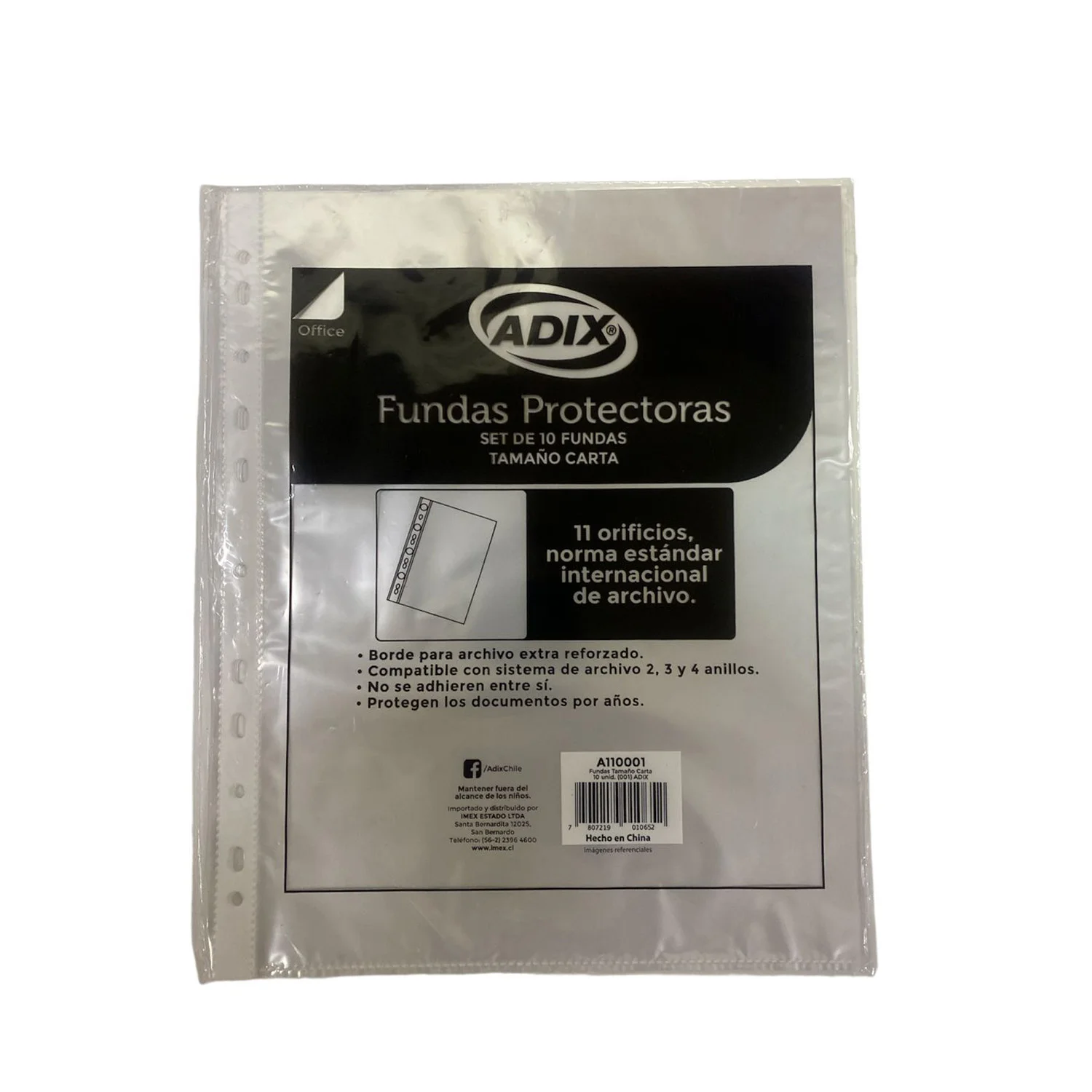 [A110001] Funda Plástica Transparente Adix para Archivador Carta(10ud)