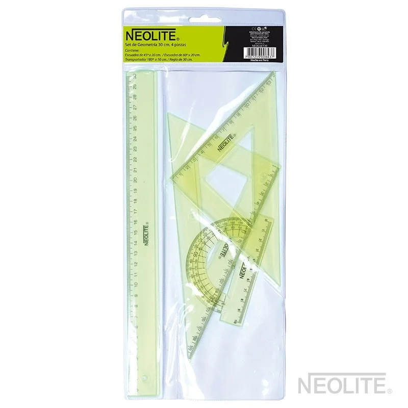 Set De Geometría Neolite Verde 4 Piezas 30cm