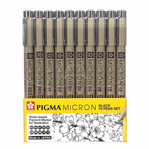 Set 10 Tiralíneas Pigma Micron Sakura Negro Manga Intermedio