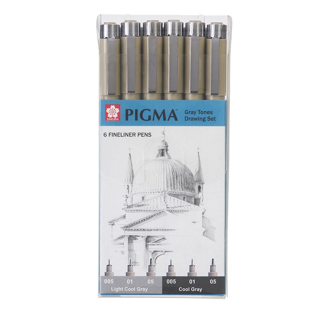 Set de Tiralínea Pigma Micron Sakura 6 Grises Frios