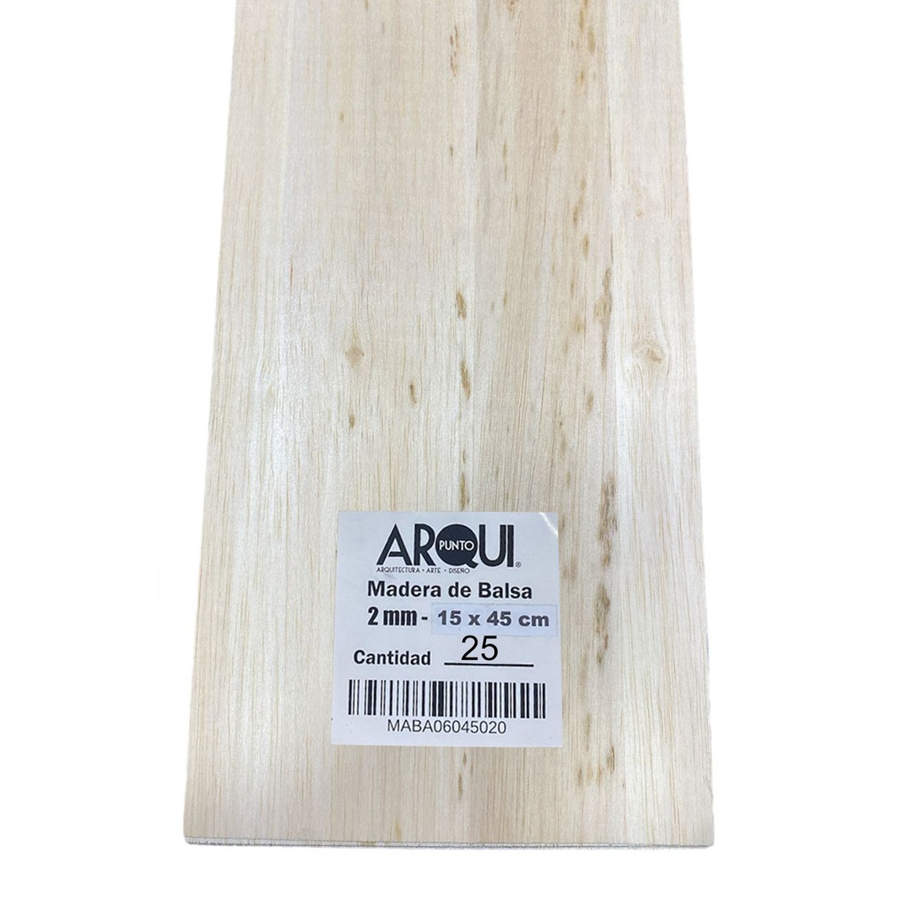 Madera de Balsa Formato 15x45cm Grosor 2mm (25ud)