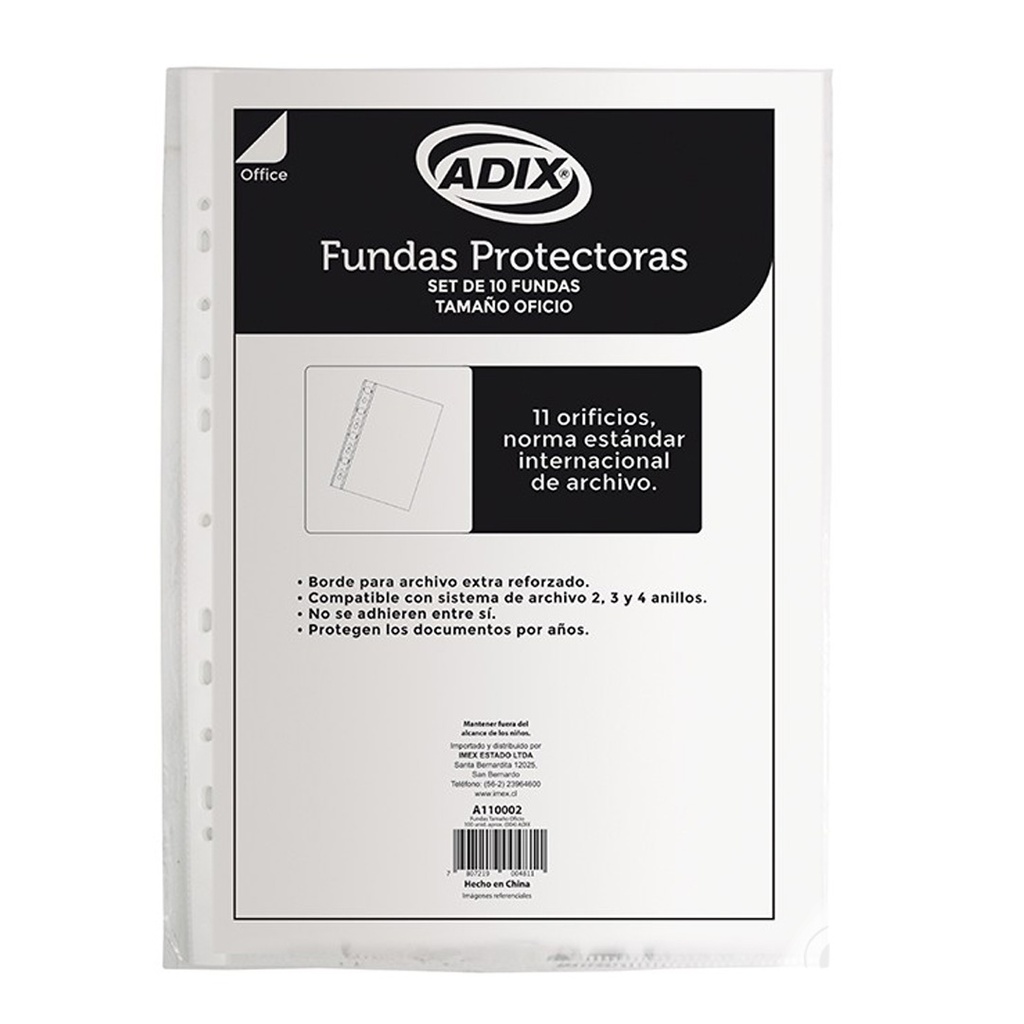 Funda Plástica Transparente Adix para Archivador Oficio(10ud)