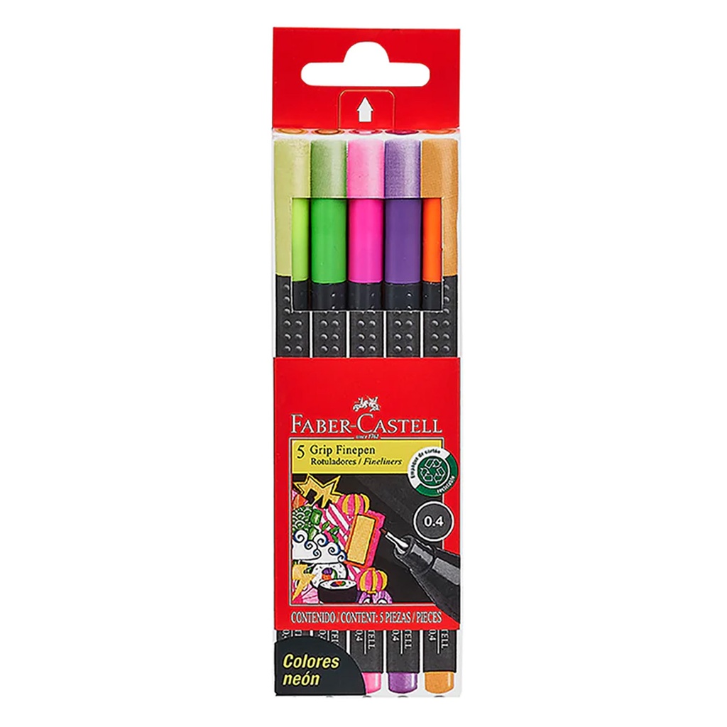 Marcador Faber-Castell Grip Finepen Neón 5 Colores