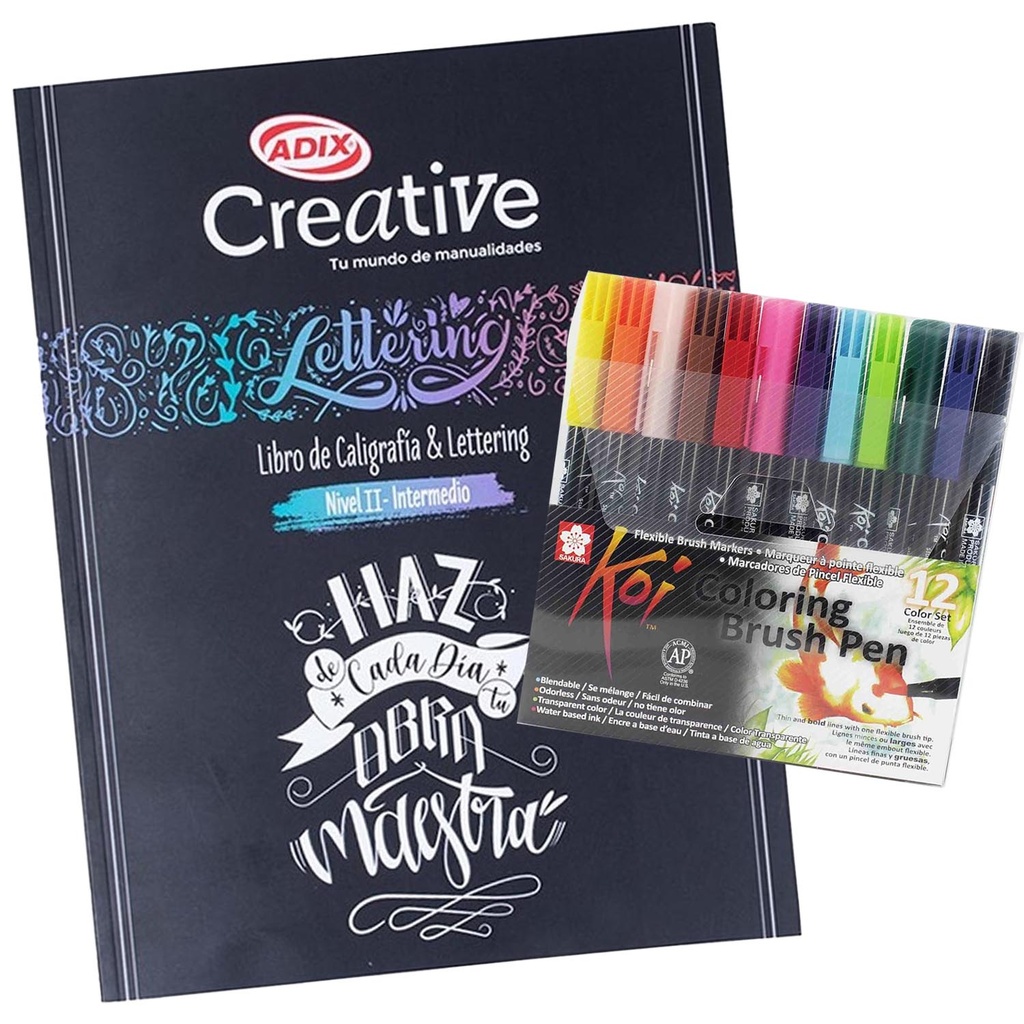 Kit Libro para Lettering Nivel 2 + Set 12 Sakura Koi Brush