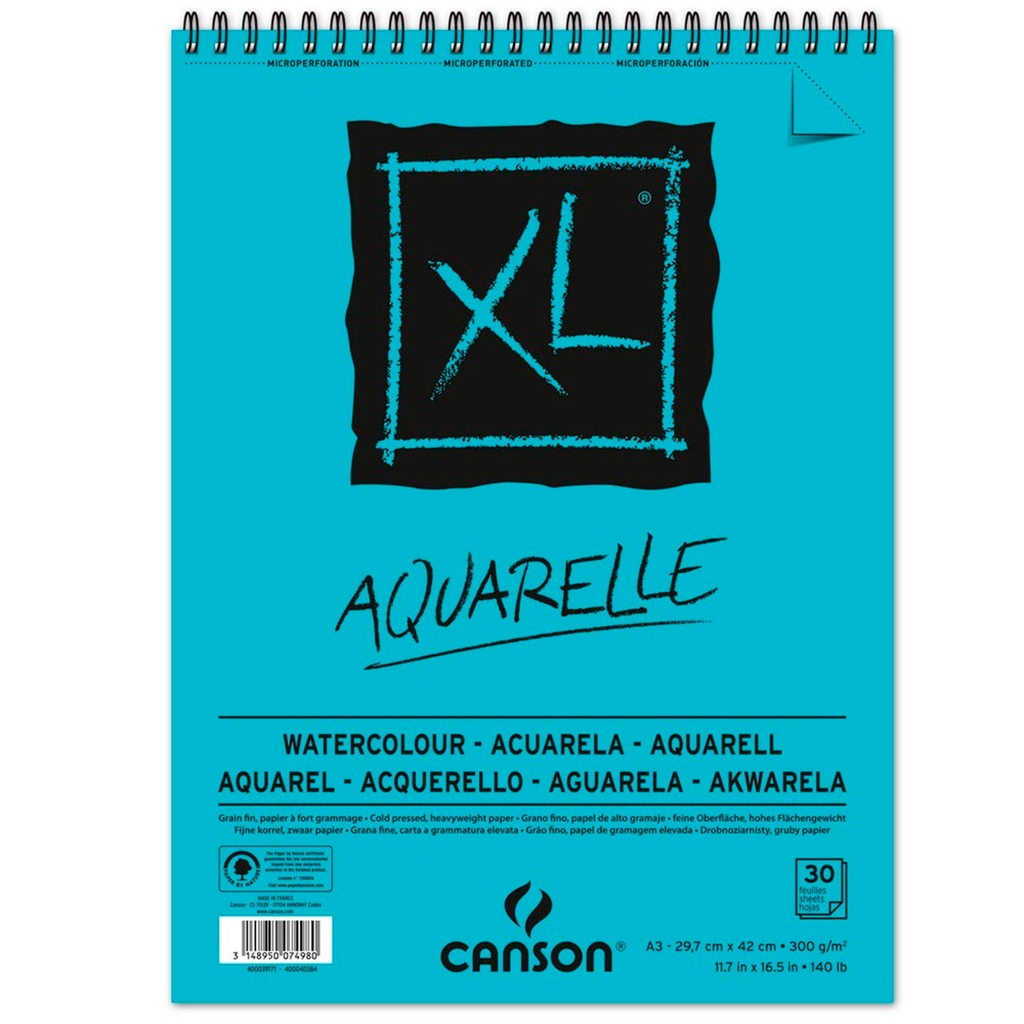 Croquera Canson XL Aquarelle 300gr 30 hjs A3 (29.7x42cm)