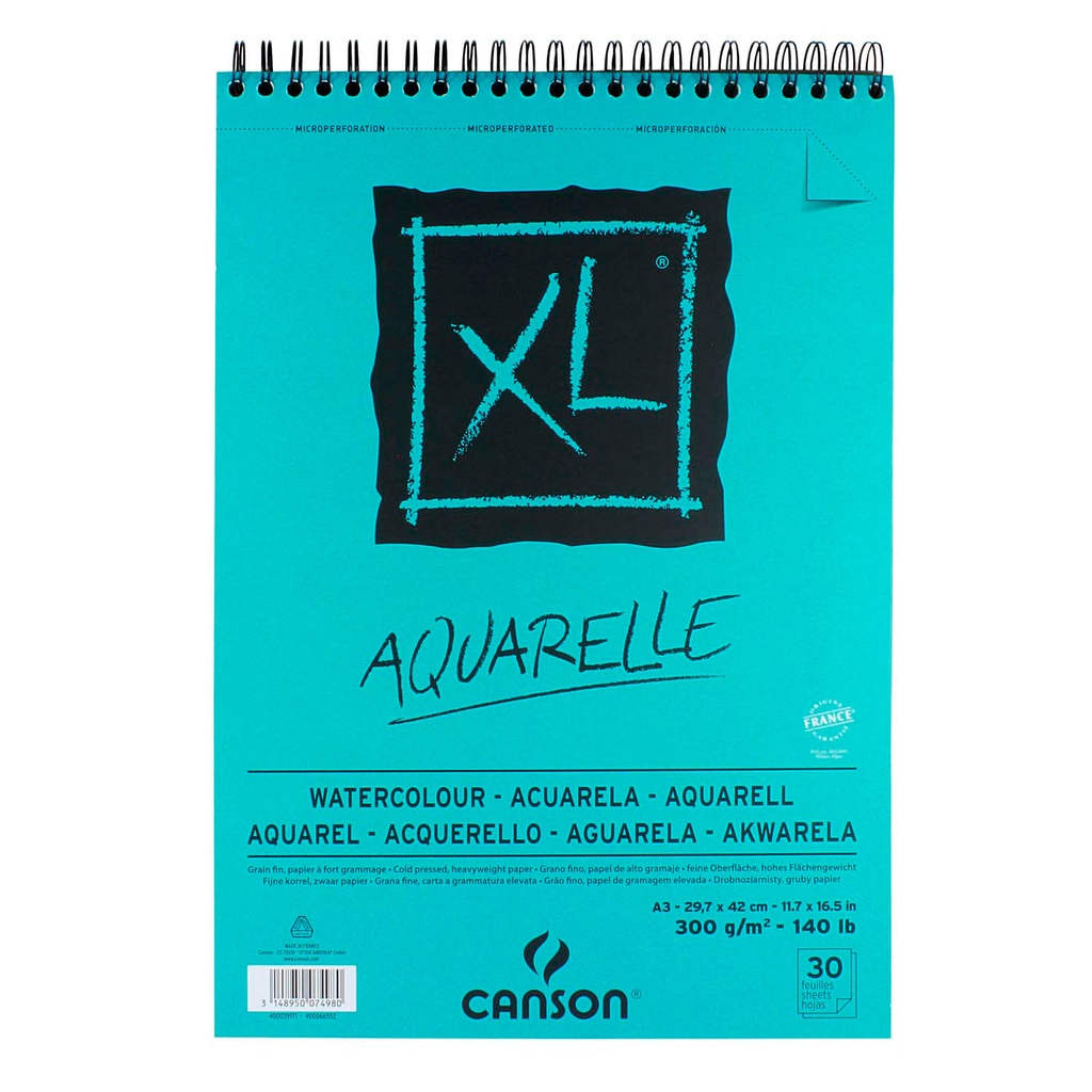 Croquera Canson XL Aquarelle 300gr 30 hjs A3 (29.7x42cm)