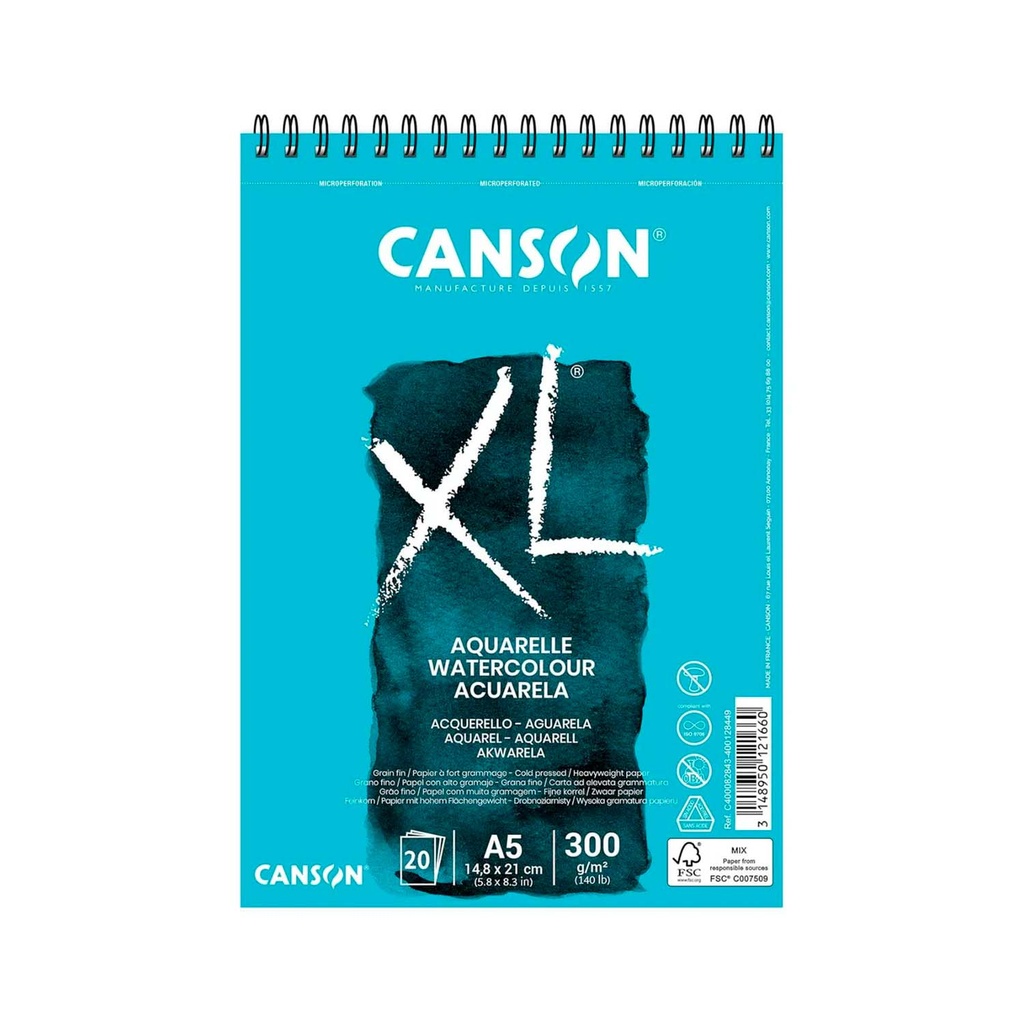 Croquera Canson XL Aquarelle 300gr 20 hjs A5(14.8x21cm)
