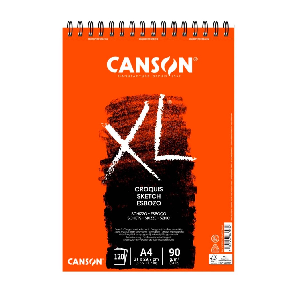 Croquera Canson XL Croquis 90gr 120 hjs A4 (21x29.7cm)