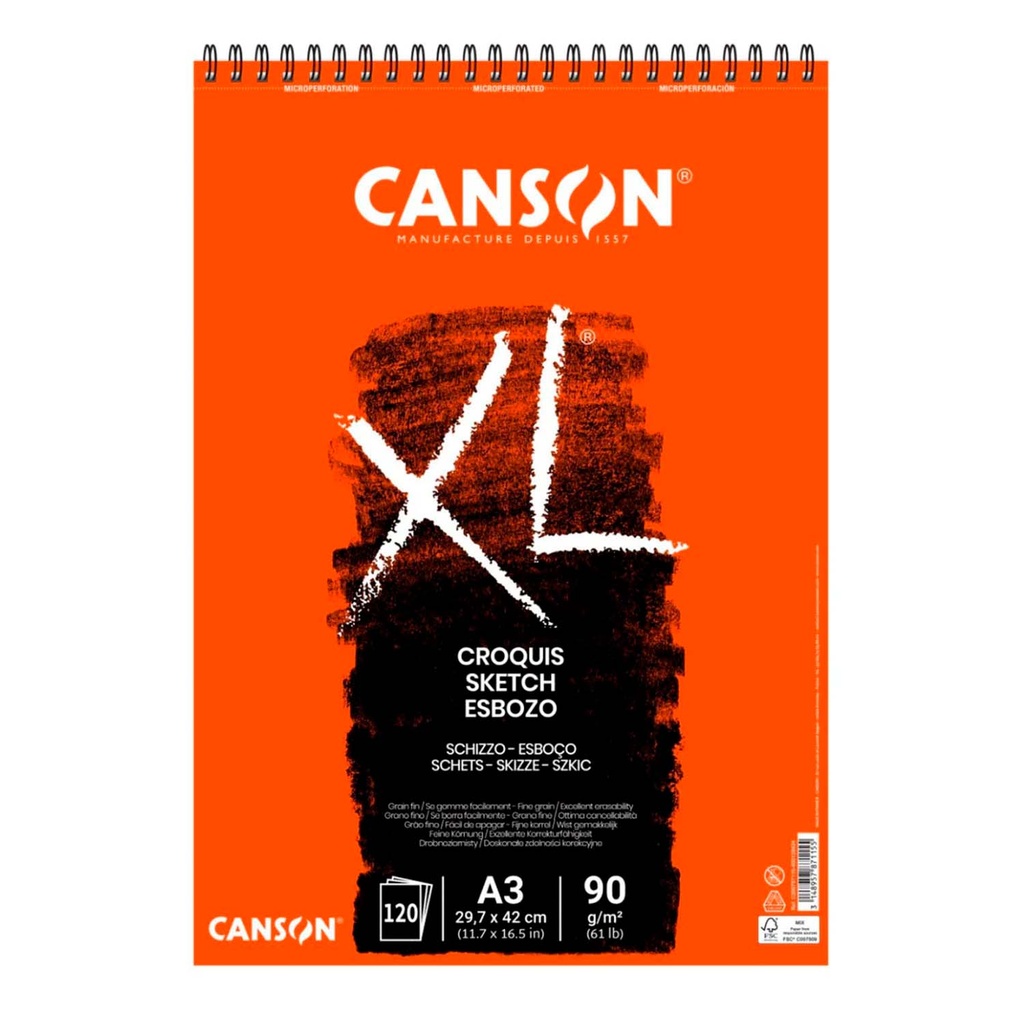 Croquera Canson XL Croquis 90gr 120 hjs A3 (29.7x42cm)