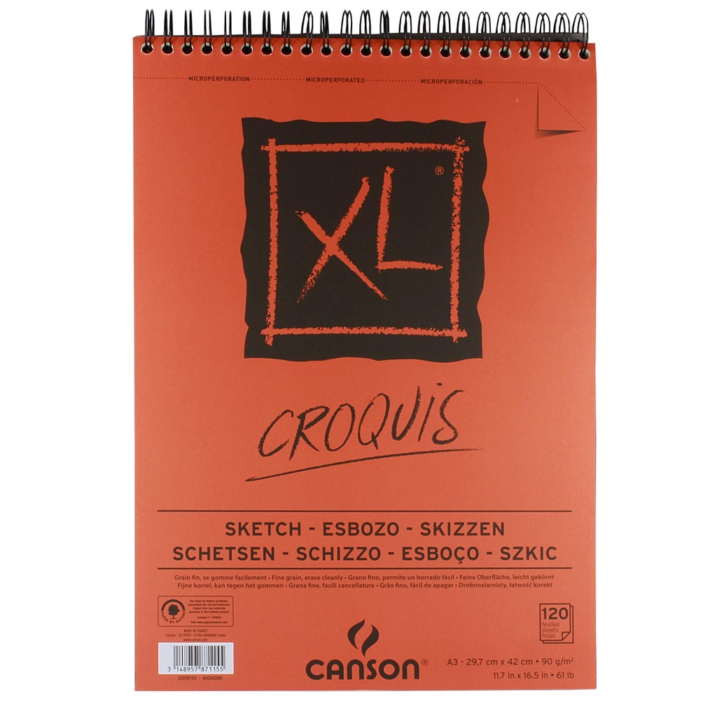 Croquera Canson XL Croquis 90gr 120 hjs A3 (29.7x42cm)