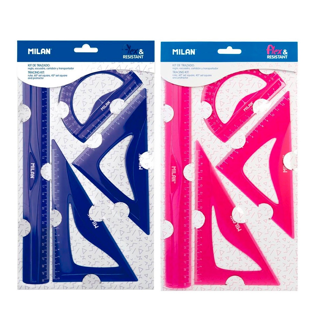 Set De Escuadra y Reglas Milan Acid Flex