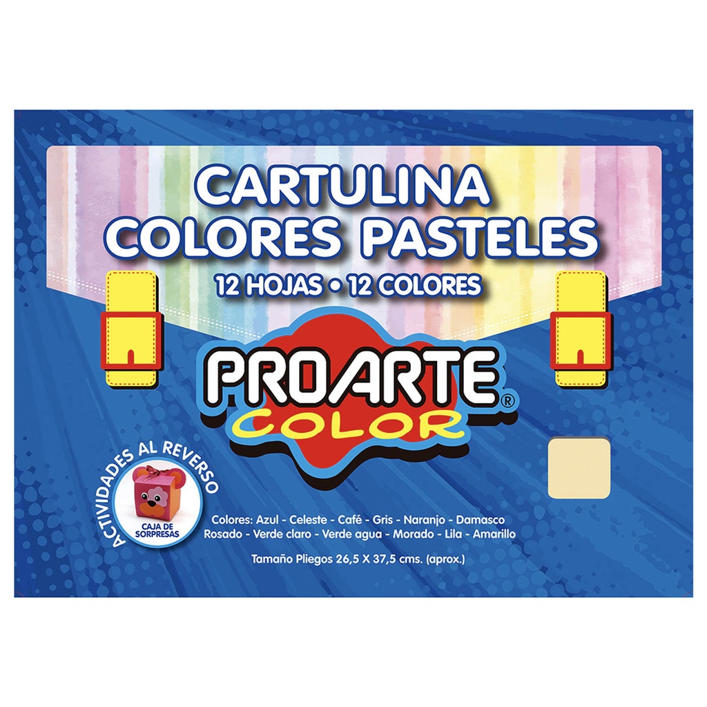 Cartulina Pintada Colores Pasteles Proarte 12 Hjs 12 colores