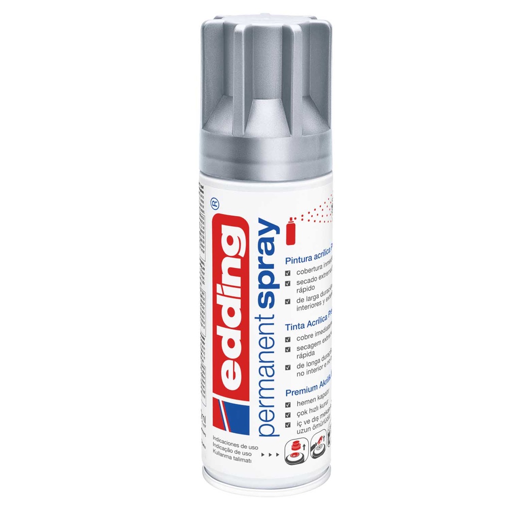 Spray Acrílico Permanente Edding E-5200 Premium Plateado Mate