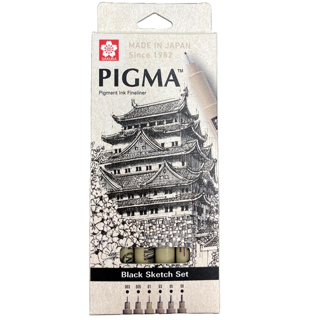 Set de Tiralínea Pigma Micron Sakura Negro 6 Grosores