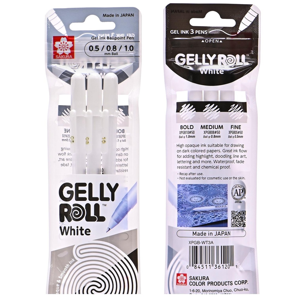 Set de lápices gel Gelly Roll 3 grosores Blanco