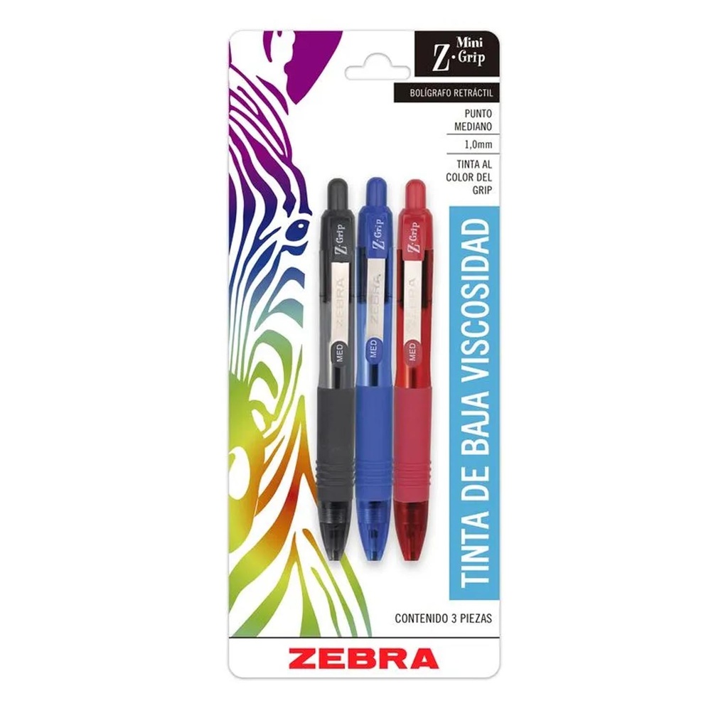 Bolígrafo Plástico Zebra Mini Z-Grip Básico 3ud