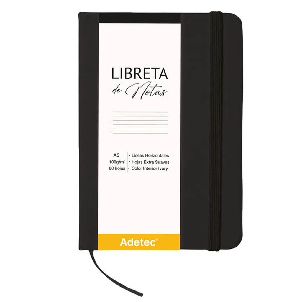 Libreta Cosida Adetec A5 Negro con Elástico