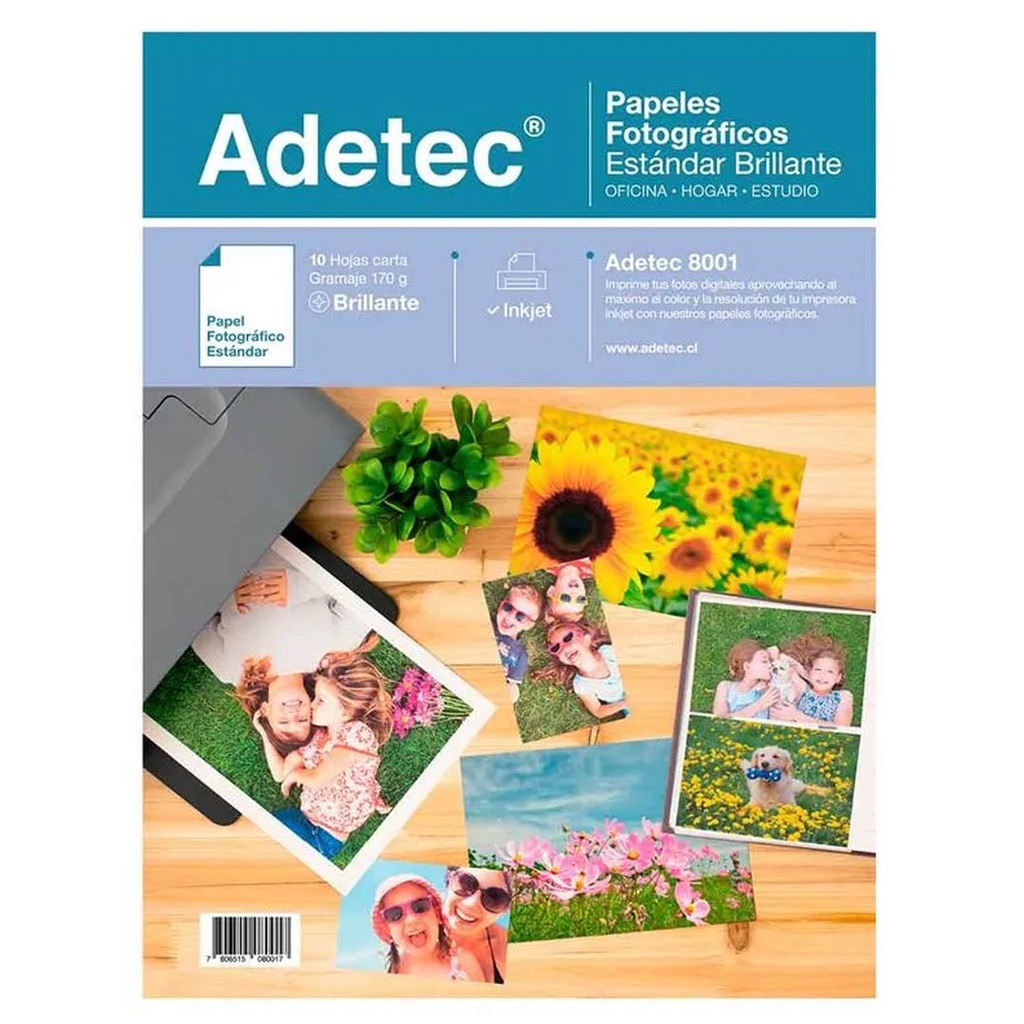 Papel Fotográfico Adetec Brillante Carta 170grs 10 hjs