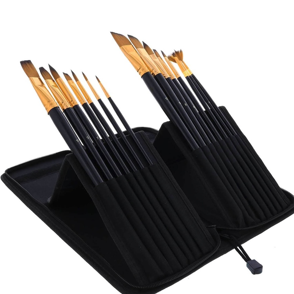 Pinceles para Acuarela y Acrílico con Estuche Tela Renart Set 15 pcs.