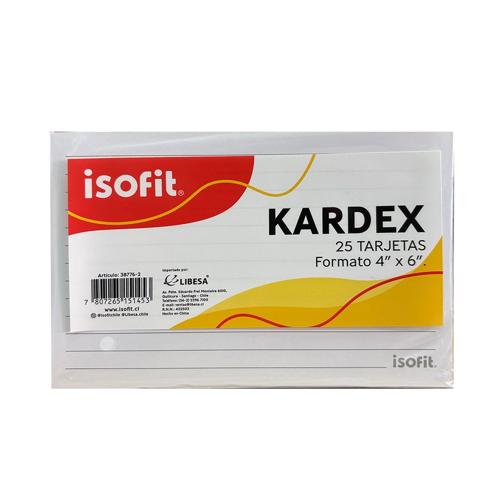 Tarjeta Kardex Isofit 4&quot;x 6&quot; (10x15cm) 25 Hojas