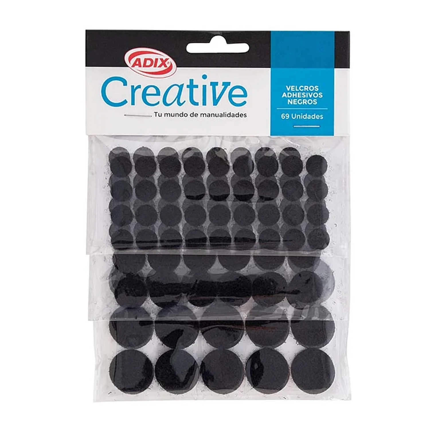 [C105010] Velcro Adhesivo Adix 3 tamaños 69ud (Negro)