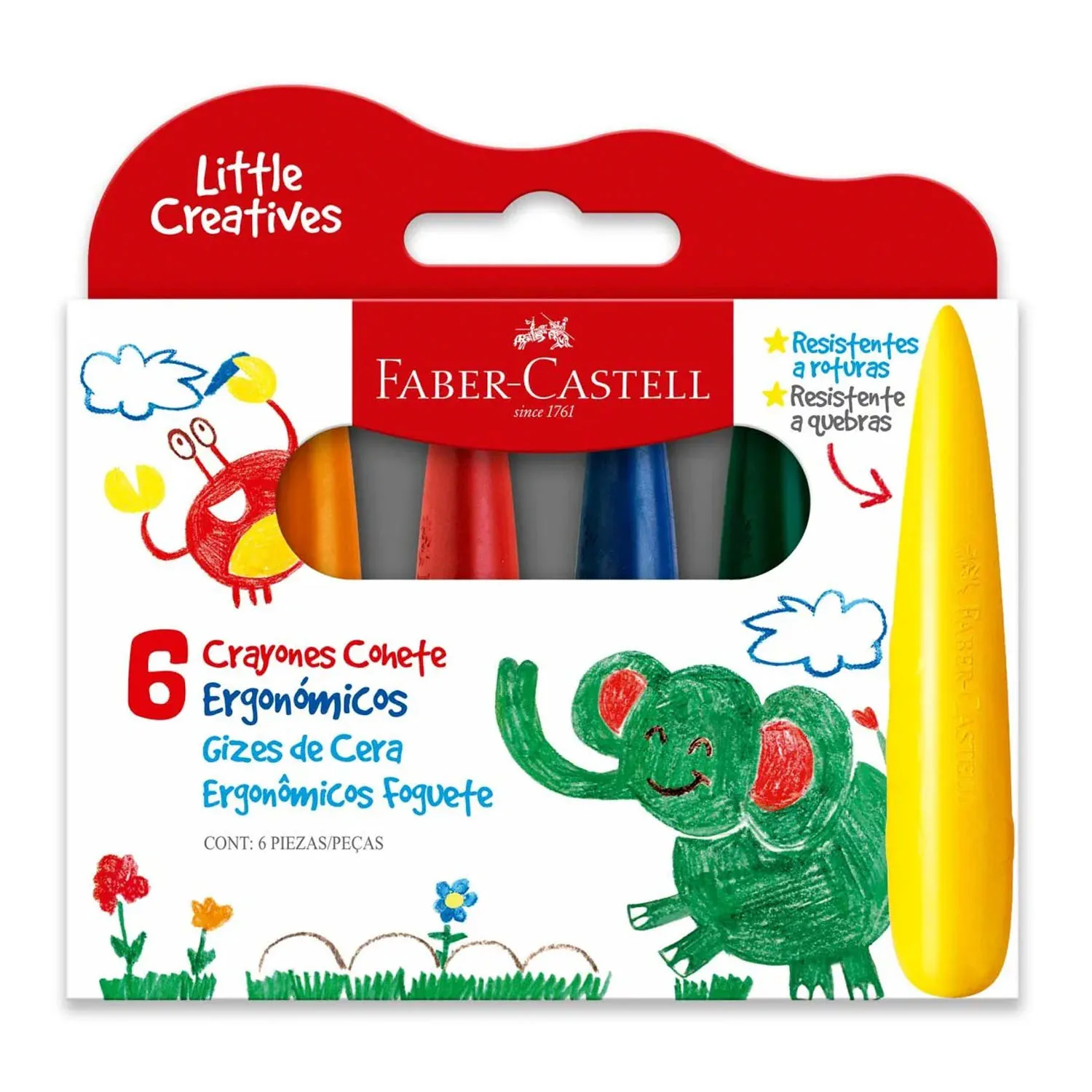 [121718] Crayones Cohete Faber Castell Ergonómicos 6 Colores