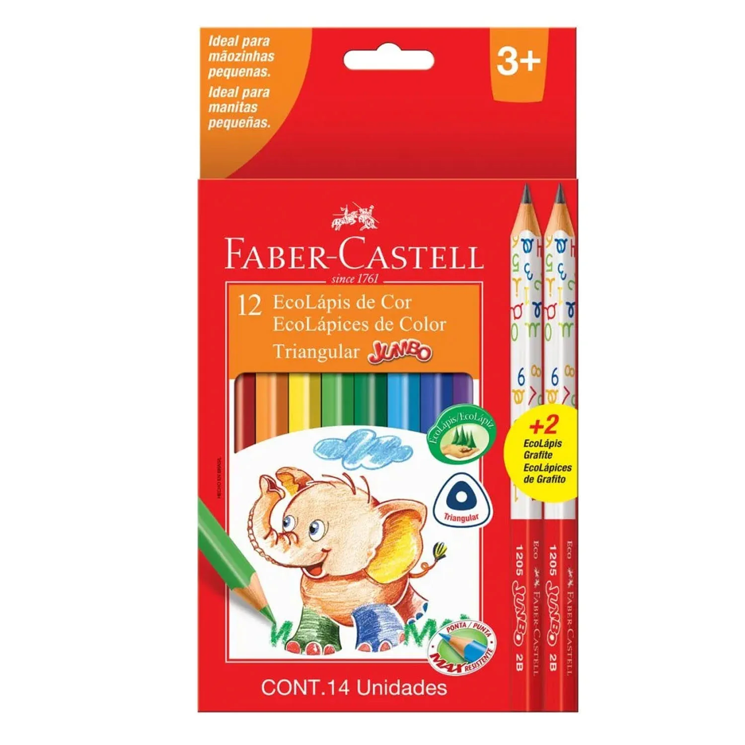 Lápices Faber-Castell Ecolápices Jumbo 12 Colores + 2 Grafitos
