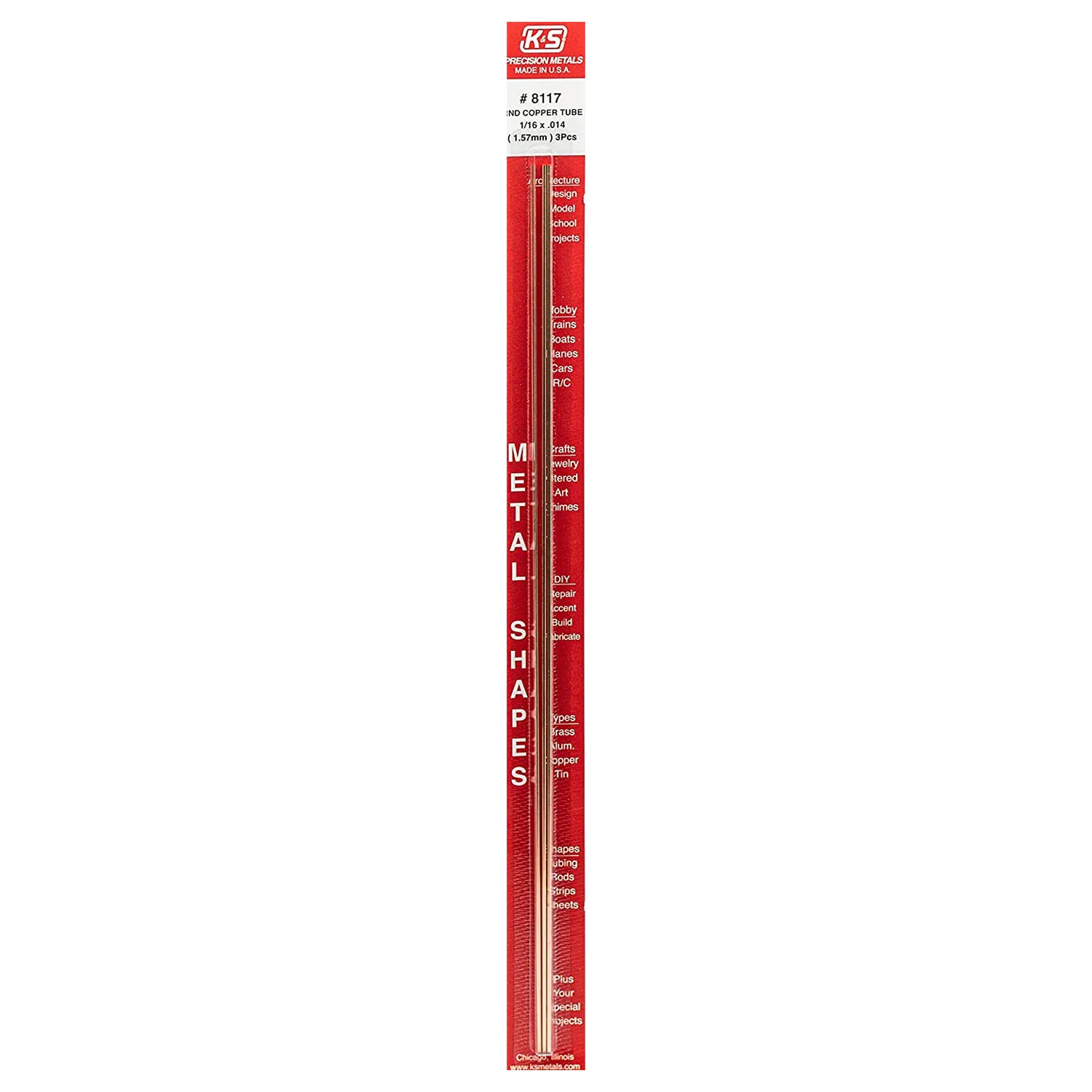 [#8117] Perfil Metálico K&S 30cm de Cobre Redondos (3 pzas) (1.57mm)