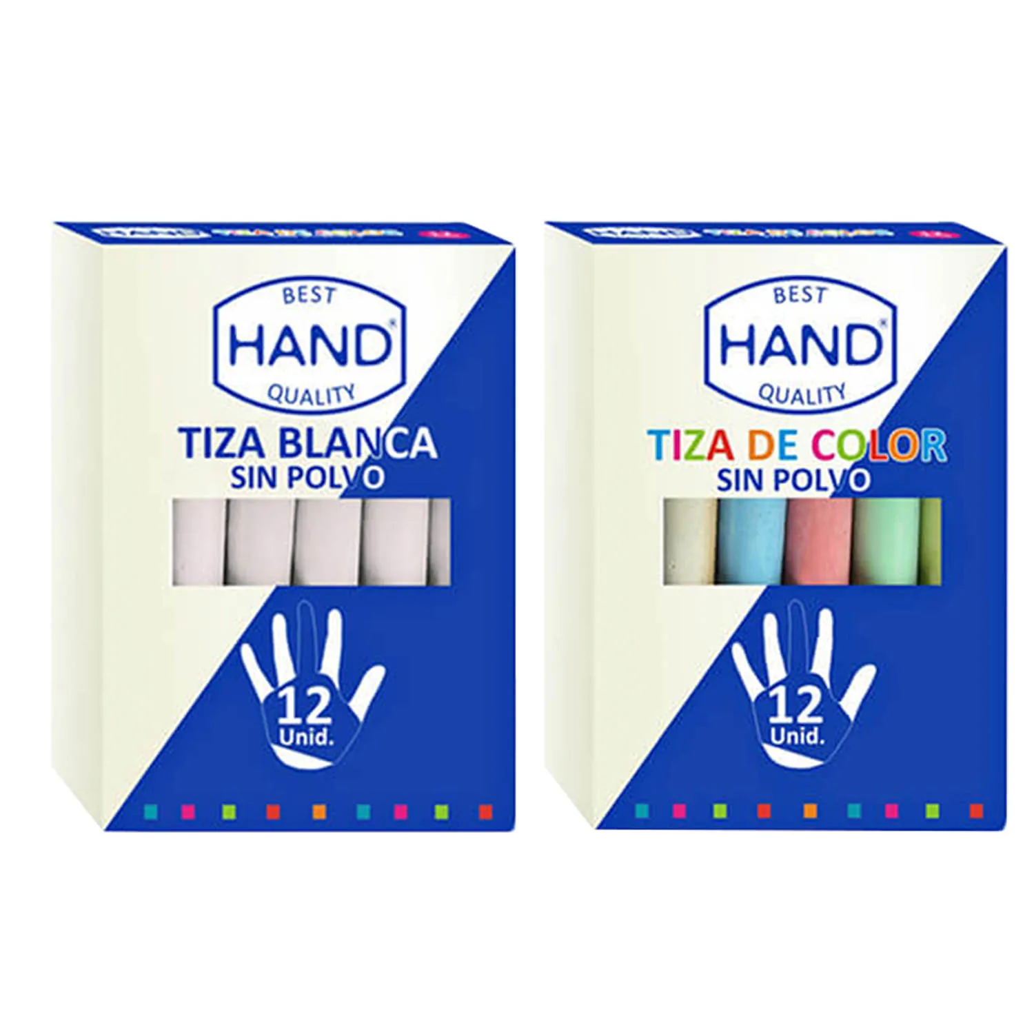 [#W-12] Tiza En Barra Hand Para Pizarras Negras (12ud) (Blanco)