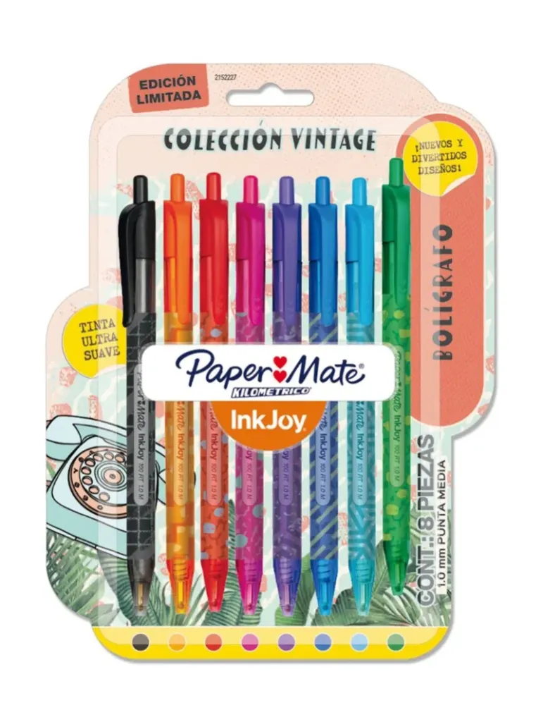 Bolígrafos Inkjoy Paper Mate Colección Vintage Punta Media 1.0mm 8 Colores