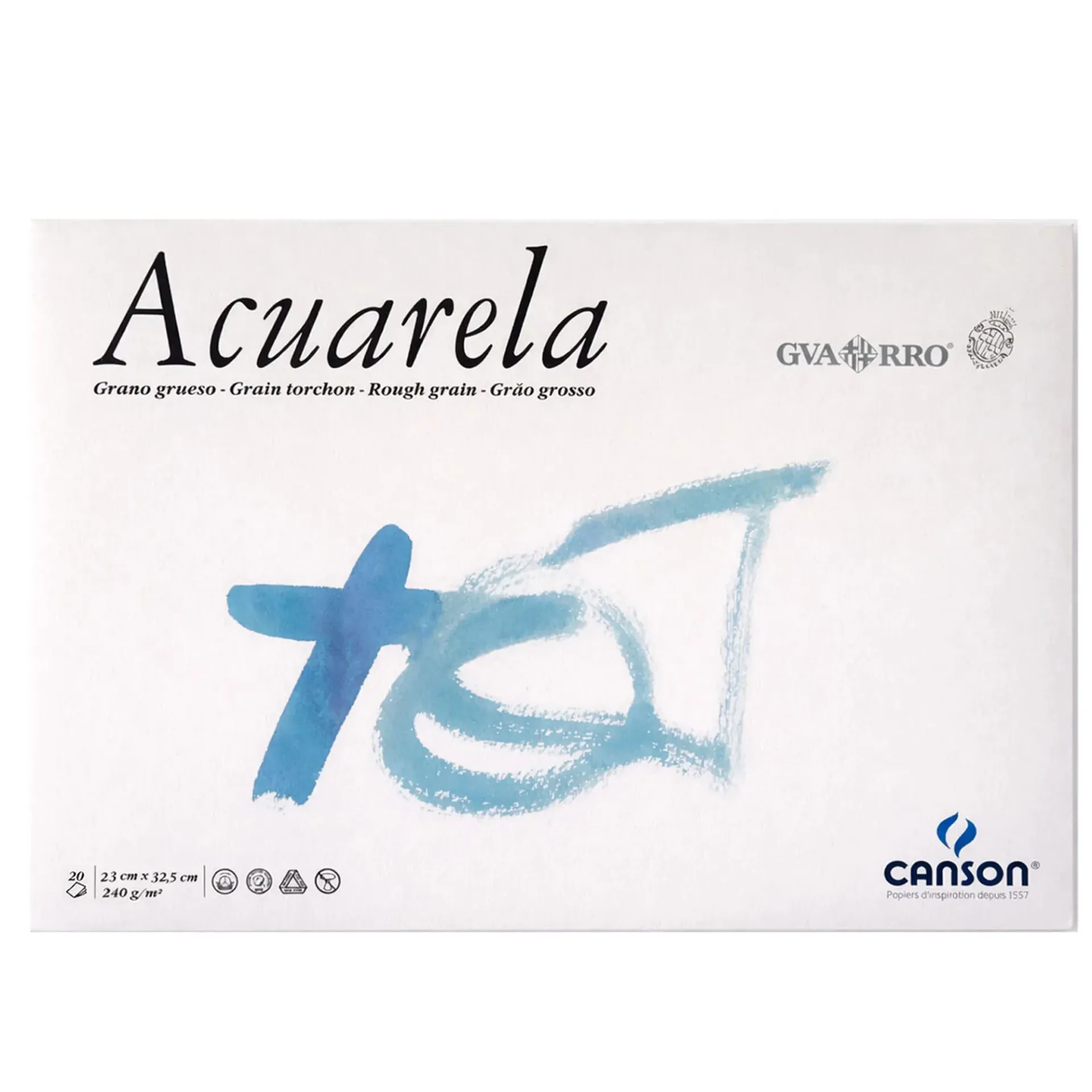 Block Acuarela Canson Guarro 23x32.5cm 240gr Grano Grueso 20 Hjs.