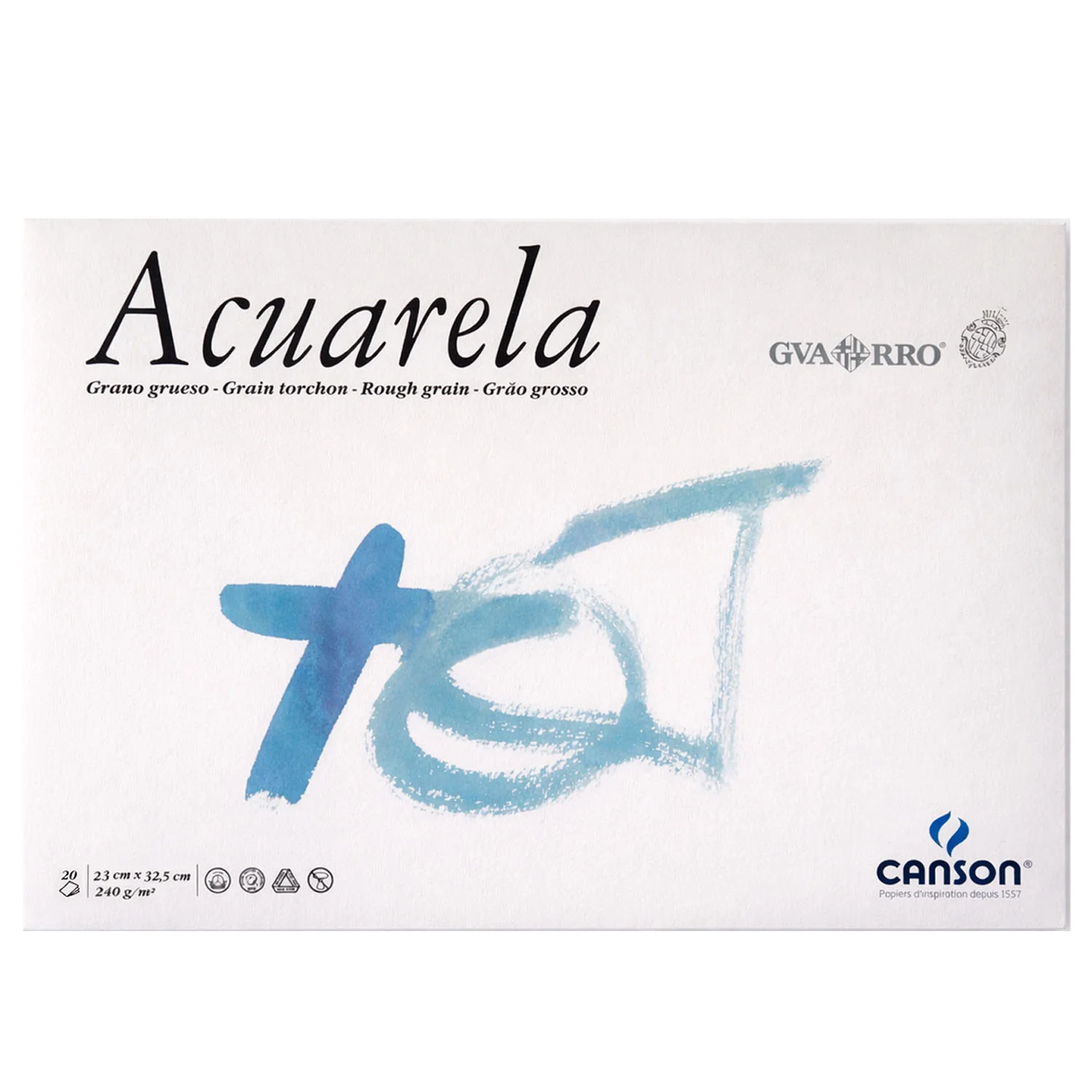 Block Acuarela Canson Guarro 23x32.5cm 240gr Grano Grueso 20 Hjs.