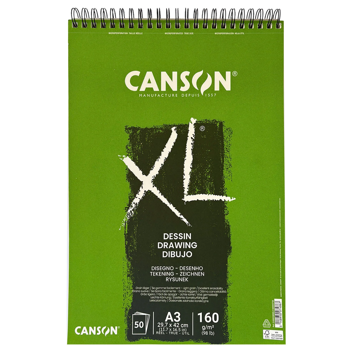 Croquera Dibujo Canson XL Dessin A3 160gr 50Hj